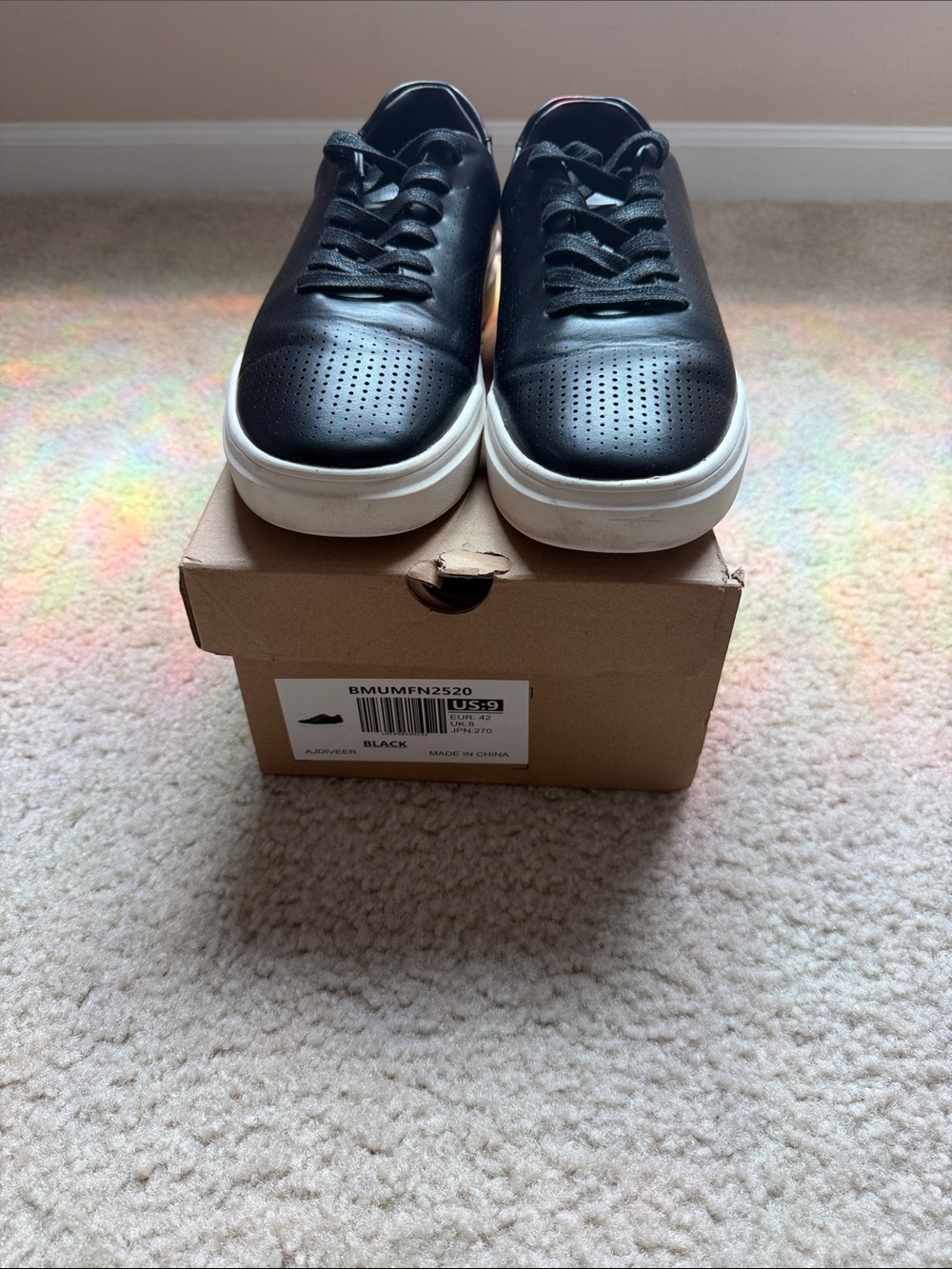 Men's Black Leather Lace-Up Sneakers with White Sole